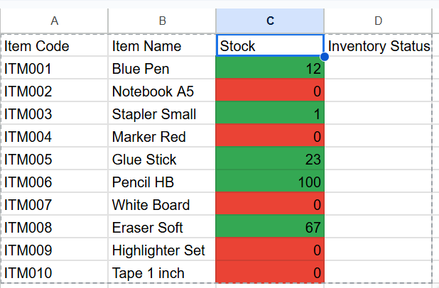 Download excel to get Inventory Status according to cell color: